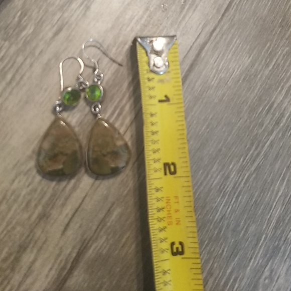 Unakite Peridot Sterling Silver earrings - Picture 4 of 4